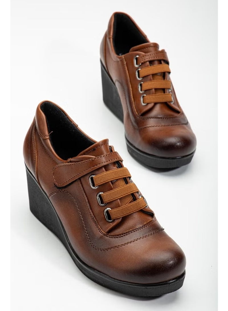 Padded Sole Velcro Elastic Band Tan Women's Casual Shoes - Image 1
